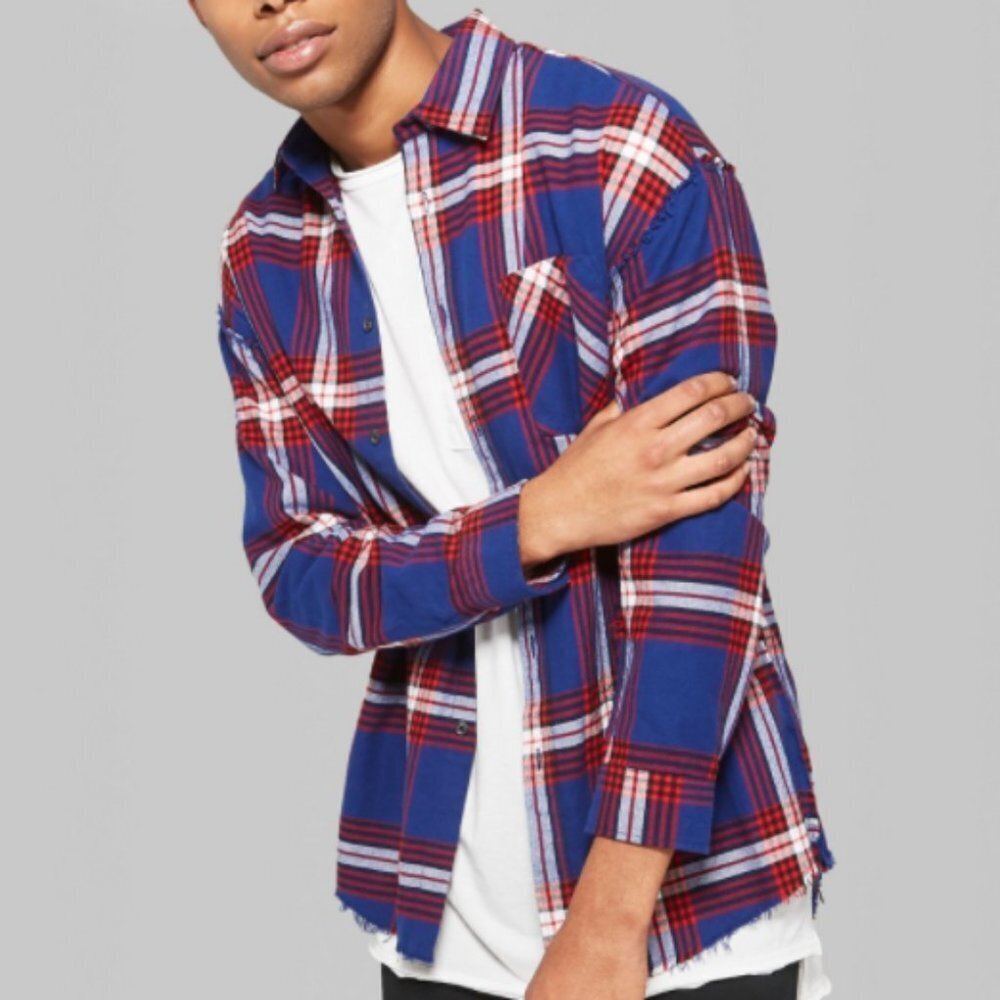 Original Use Button-Down Raw Edge Flannel Shirt